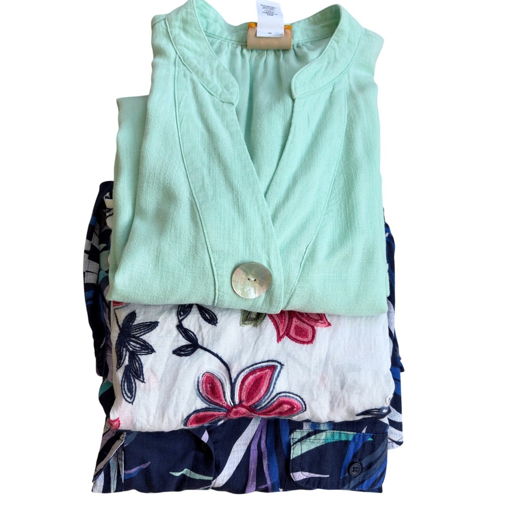 Womens Blouse Bundle 3pc XL L Linen Blend Floral Tropical Lightweight‎ Tops